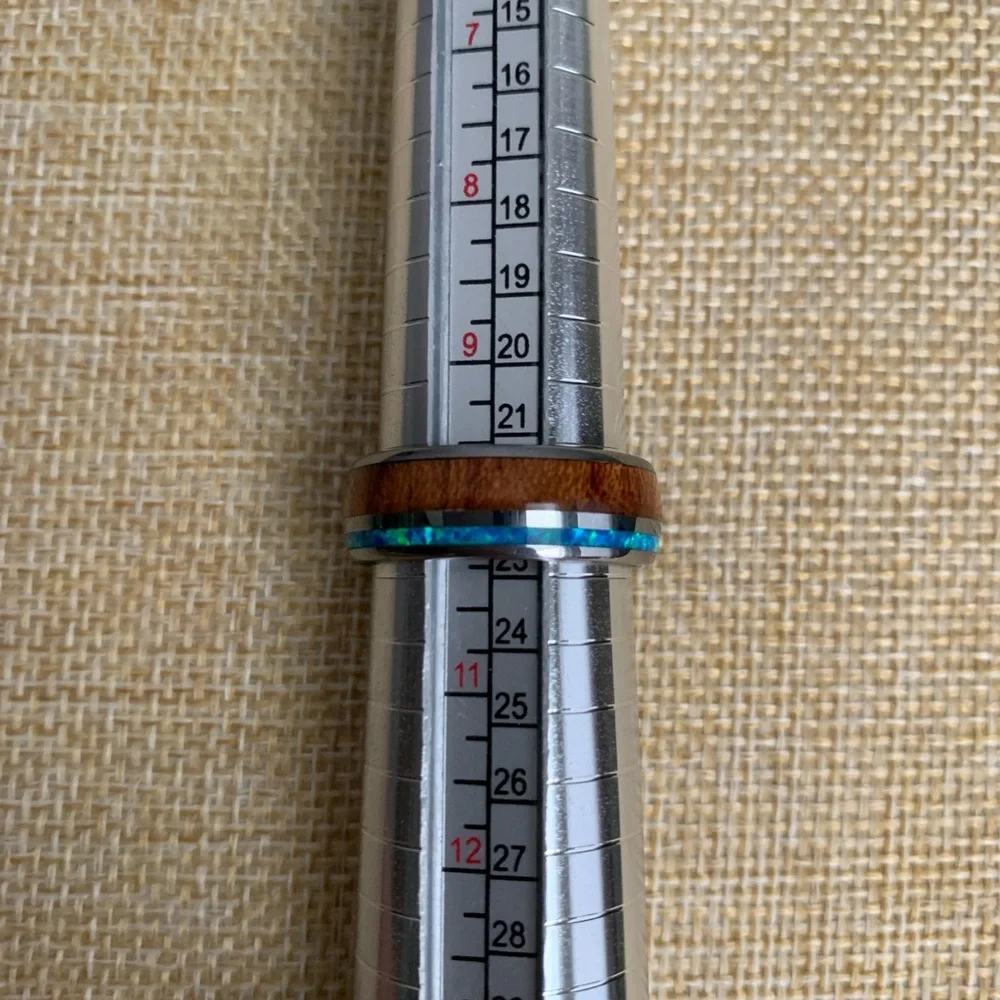 Blue opal and Koa wood Tungsten men’s wedding ring
